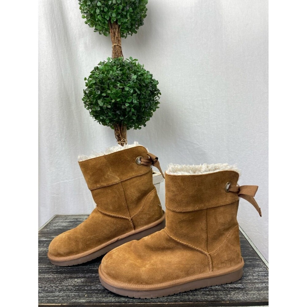Ugg Koolaburra Tan Andrah Short Leather Fleece Lined Boots Shoes 5